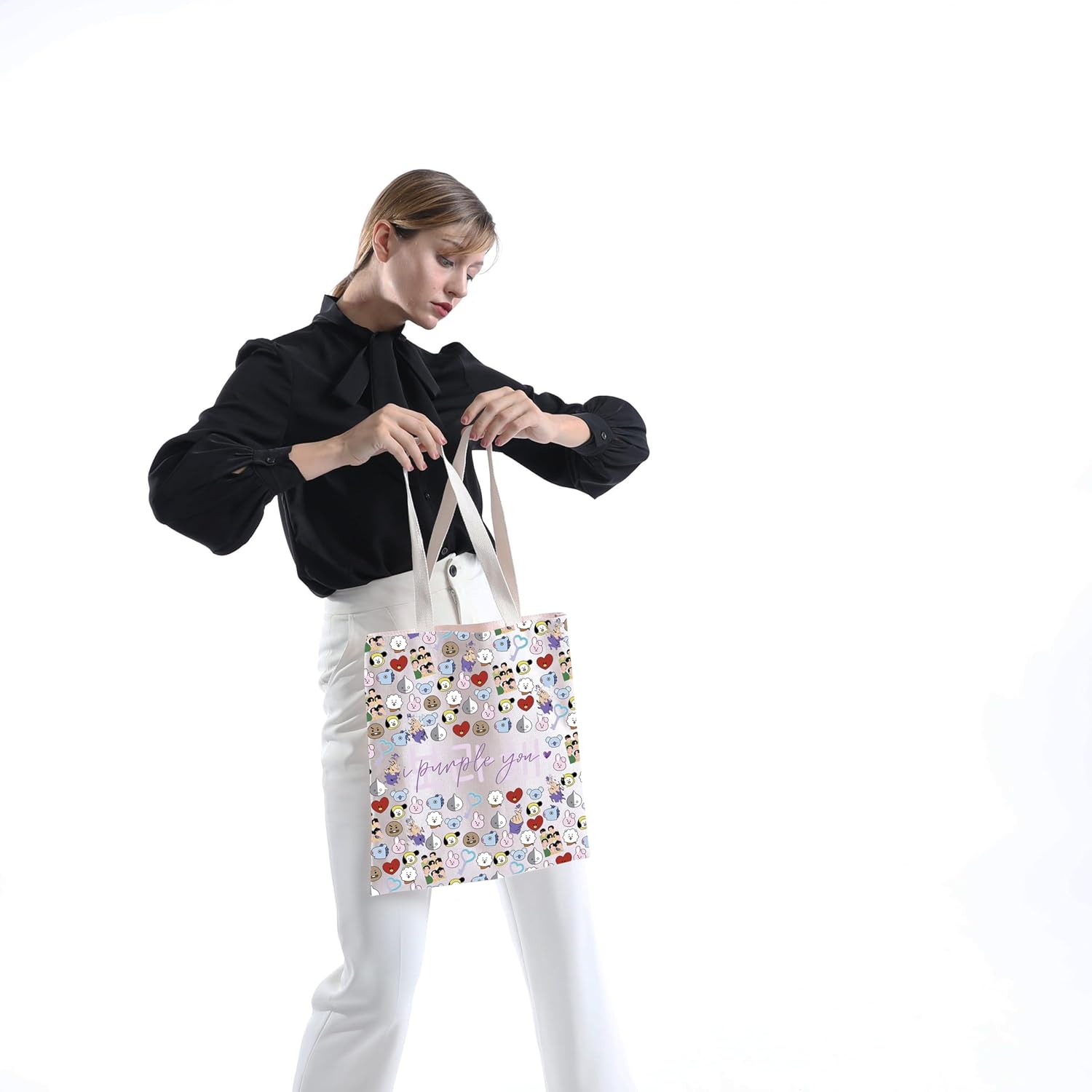 FOTAP Army Inspired Gift I Purple You Tote Bag Korean Fan Gift I Love You Handbag Boys Band Inspired Shopping Bag - Image 6