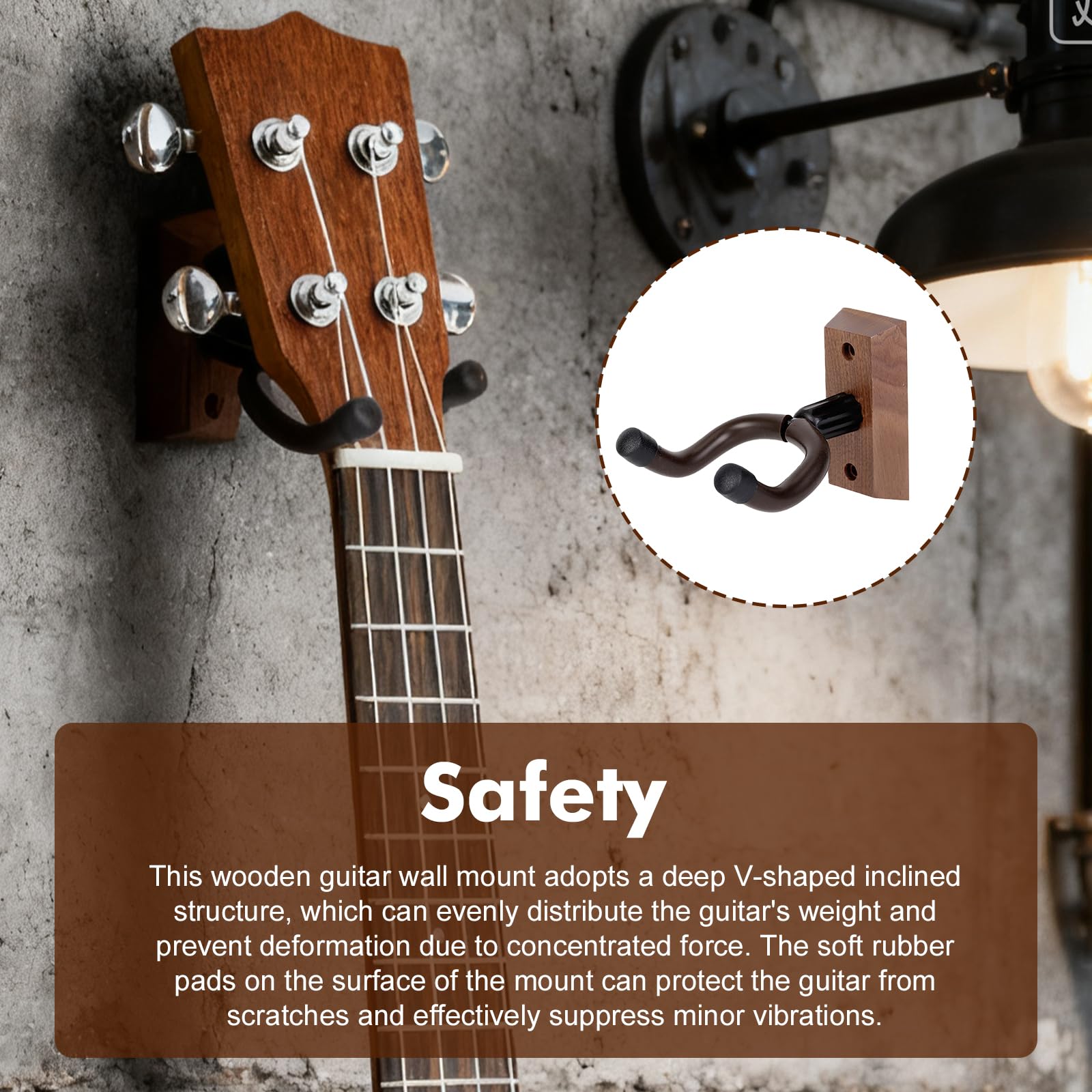 Uchwyt ścienny na gitarę z twardego drewna, 2 sztuki, drewno orzech włoski, uchwyt ścienny z wężem silikonowym i podstawą z twardego drewna, ukulele, uchwyt ścienny do gitary akustycznej