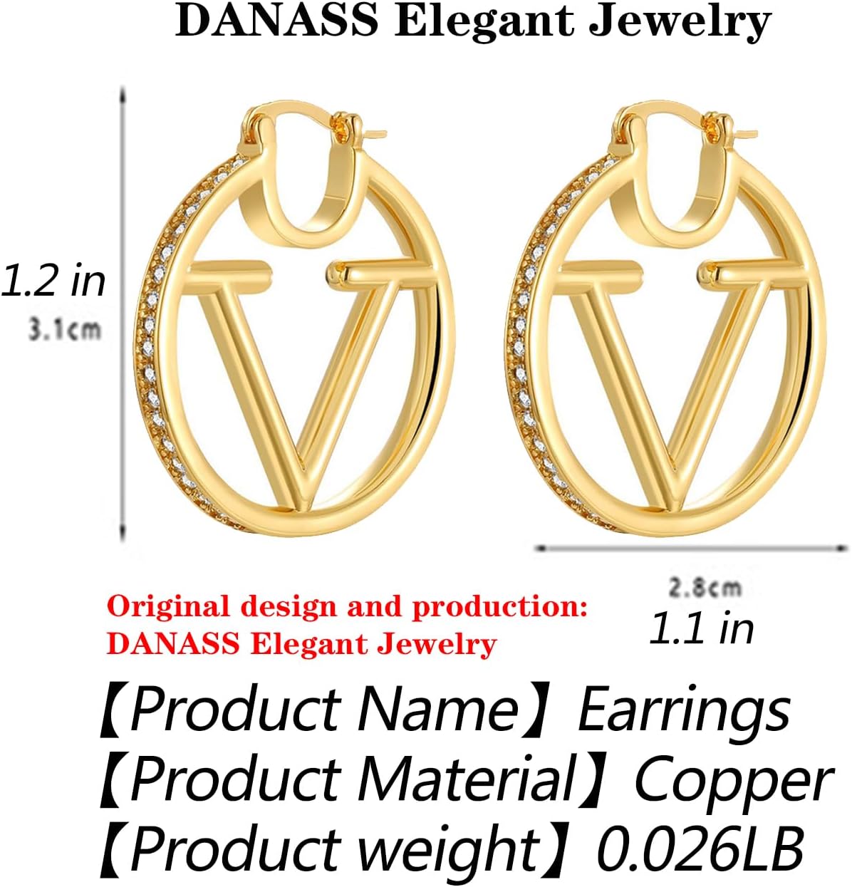 18K Gold Luxury Letter Earrings for Women and Sisters | Valentines, Birthday Gifts, Elegant Accessories for Any Occasion Gold V Letter Earrings