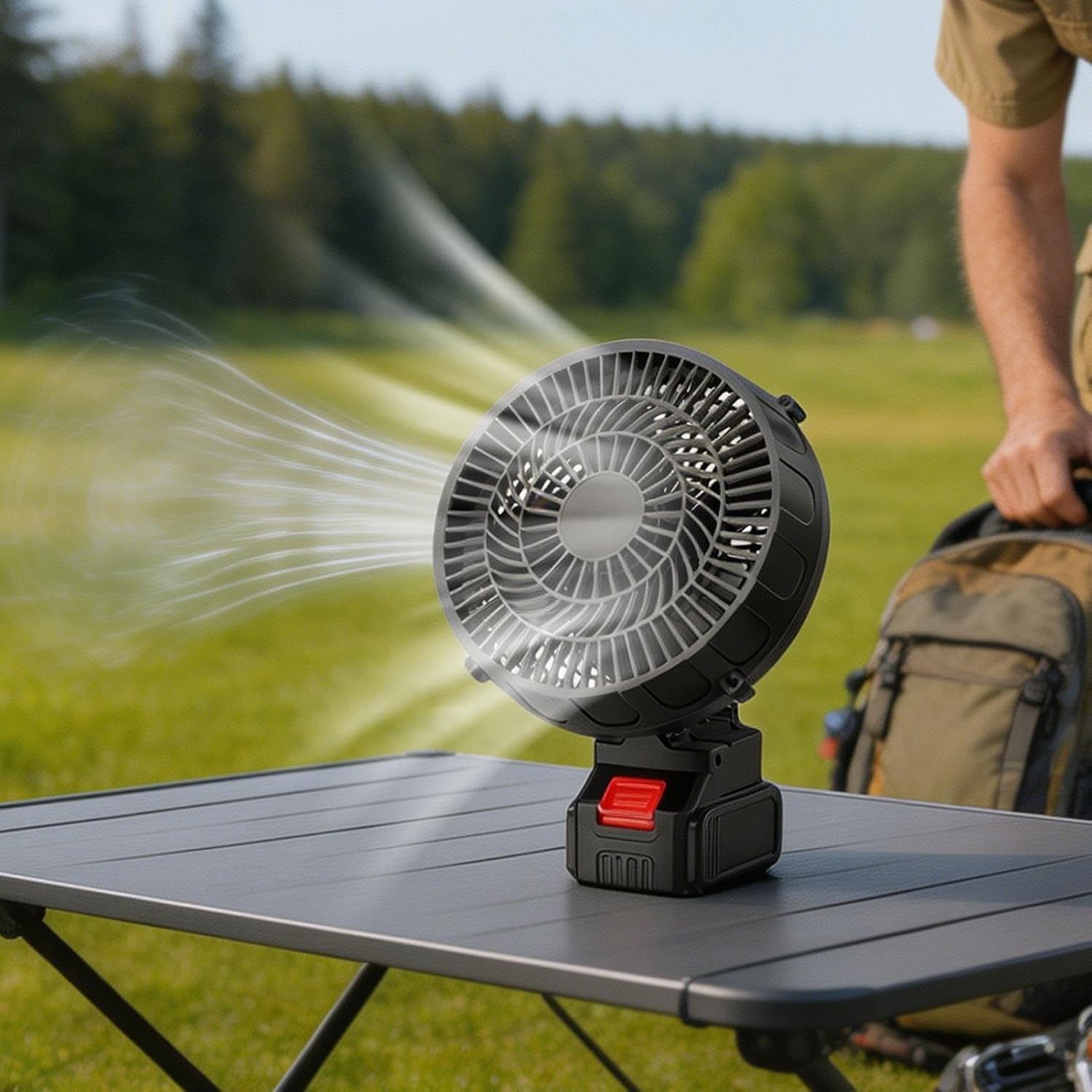Rechargeable Tent Camping Fan, Compact Quiet Battery Operated Blower, Foldable Travel Air Cooler, Indoor Outdoor Fishing, Hiking, Camping, Road Trip, Beach for Youth and Adults Use