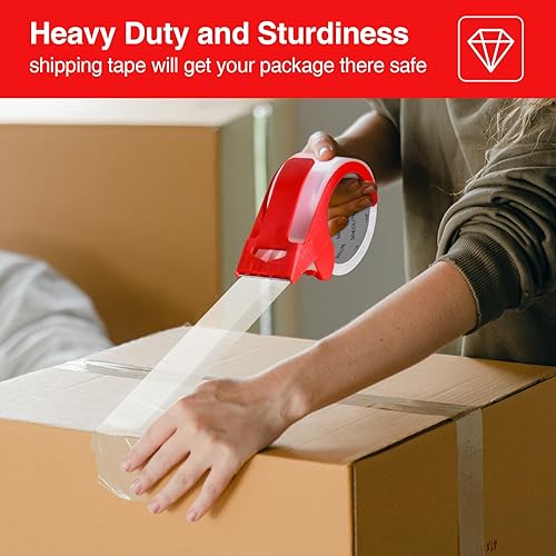 Miniatura 3 de Cinta de embalaje transparente resistente con dispensador, sin ruido, 6 rollos de cinta de embalaje de 1.88 pulgadas x 55 yardas, ultra fuerte,