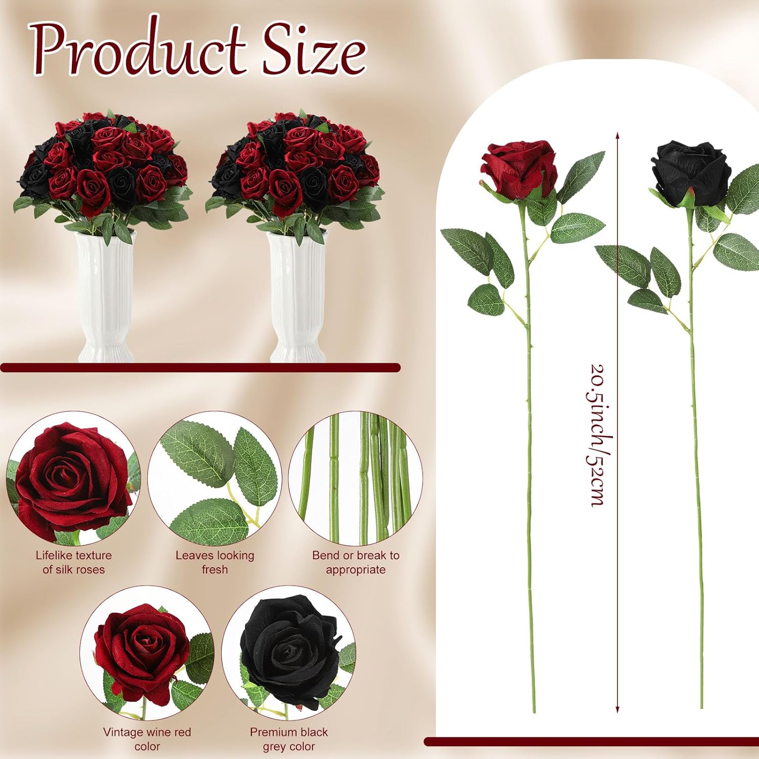 80 Pcs Roses Artificial Flowers, Silk Black & Red Artificial Flowers Petals Long Stem Roses for Wedding Bouquet Home Party Decor - Image 3