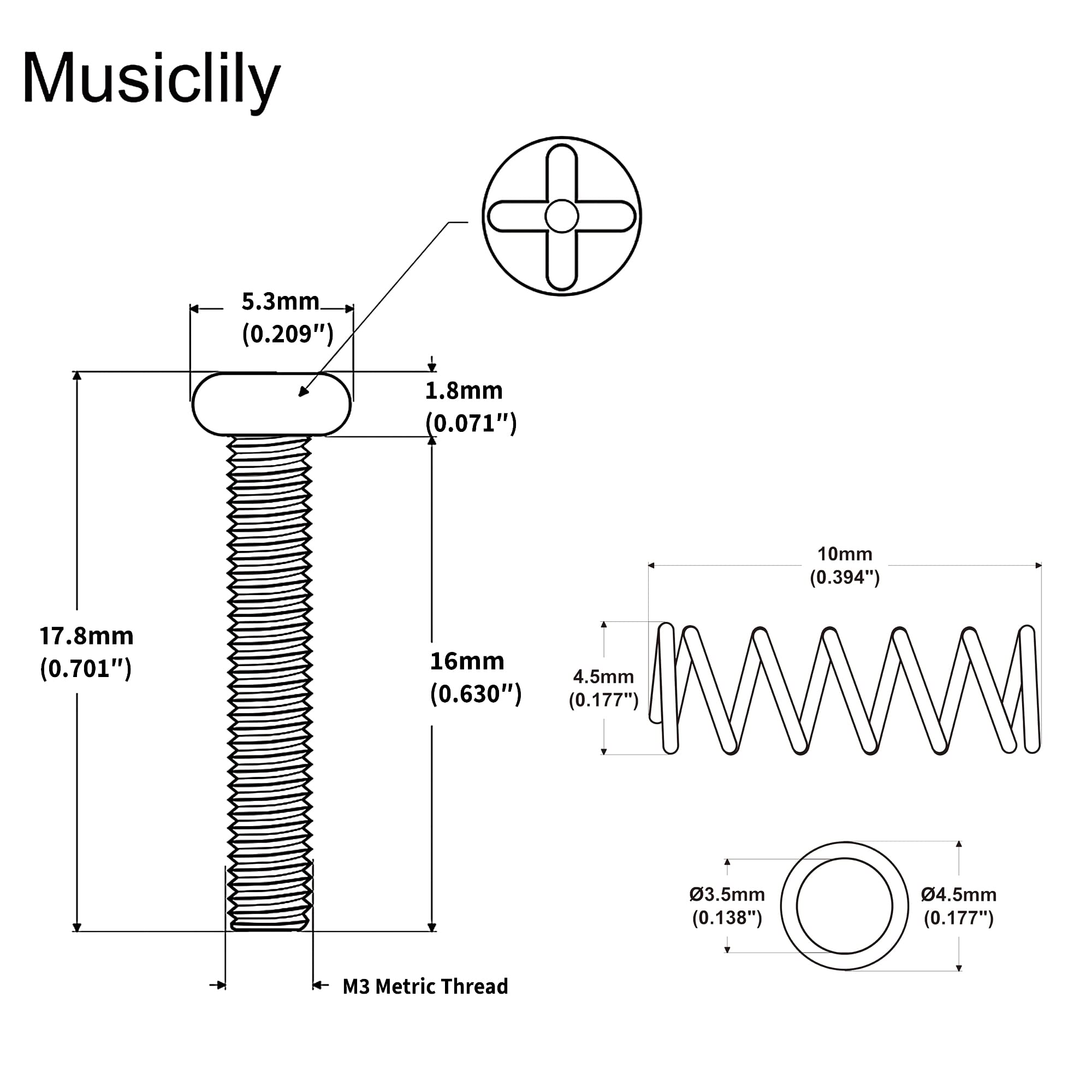 Musiclily Pro Metric M3x16mm Steel Saddle Intonation Screws and Springs Set for Import Strat Style Electric Guitar Tremolo Bridge - Image 2