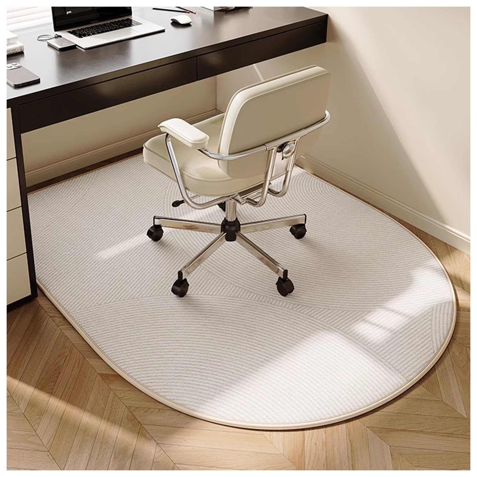 Alfombrilla antideslizante de caucho termoplástico blanco para sillas de oficina para suelos de madera y azulejos, absorción de golpes, aislamiento acústico, ruedas de 120 x 60 cm, se deslizan