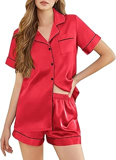 Silk Pajamas for Women Short Sleeve Sleepwear Soft Button Down Loungewear 2 Piece Satin Pjs Shorts Set S-XXL