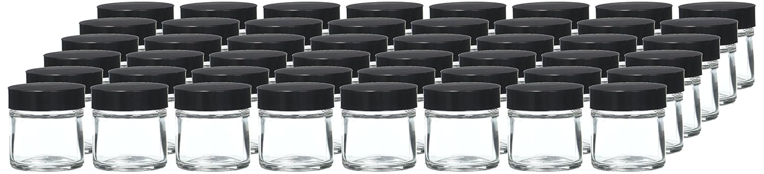 Qorpak GLC-01592 Straight Sided Round with 43-400 Black Phenolic Solid PE Lined Cap, 1 oz, Clear (Pack of 48)