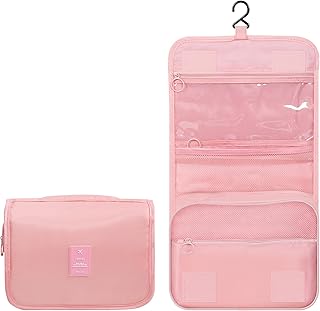 شنطة أدوات زينة قابلة للتعليق للسفر، شنطة مستحضرات تجميل متعددة الاستخدامات، شنطة مكياج محمولة، منظم مقاوم للماء للنساء والبنات، لون وردي من نفاتورفوكس