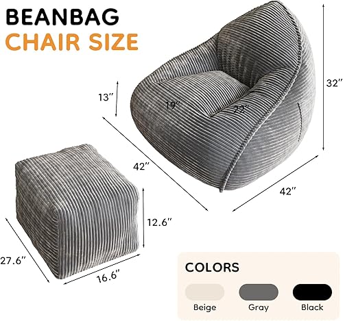 Miniatura 2 de Cloud - Puf grande con otomana, tela de pana + espuma viscoelástica 35D para adultos, tumbonas, sofá, silla puff sin hueso para sala de estar,