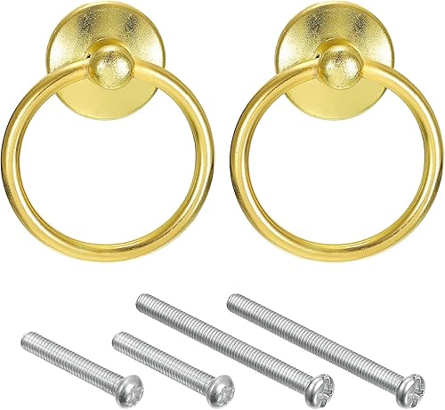 uxcell 2 tiradores redondos de anillo, pomos de tocador dorados para cajones, con un solo agujero para armario, armario