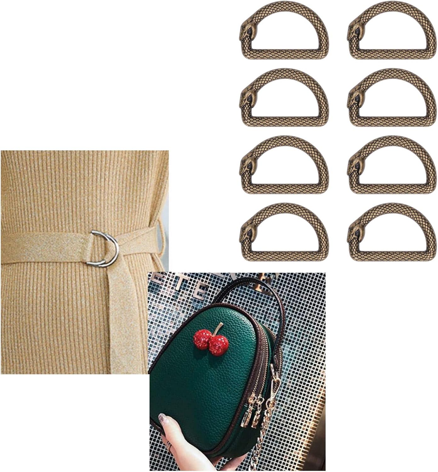 Hztyyier 20Pcs Metal Rings Buckle, Zinc Alloy D Rings Multi Purpose Buckles for DIY Belts Luggage Belts Handbags Backpacks Snake Pattern