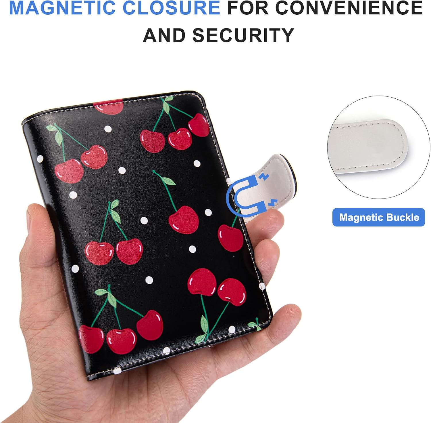 Passport Holder for Travel Essentials, RFID Blocking Passport Wallet Cover with Magnetic Closure, Passport Book Holders for Women and Men (Cherry) image 2