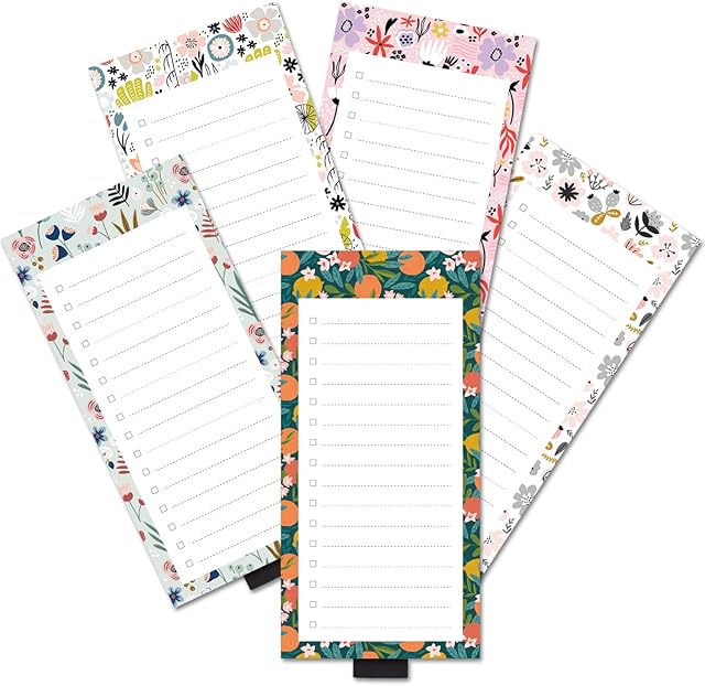 5 Pack Scandi Minimalist Vintage Floral Magnetic Notepads with Pen Holder 50sheets Per Pad 3.3"x7" for Fridge,Shopping List Grocery List,to do List,Memo,Remider,Note,Recipes Abstract Flower