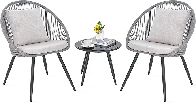 COSTWAY 3-Piece Rattan Patio Set: Outdoor Wicker Dining with Chairs & Table