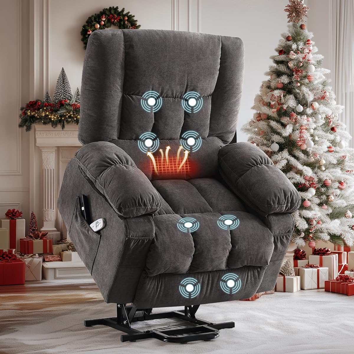 BOSMILLER Power Lift Recliner Chair with Massage and Heat for Elderly,Electric Recliner Single Sofa with Footrest,Side Pocket and USB Charge Port for Living Room
