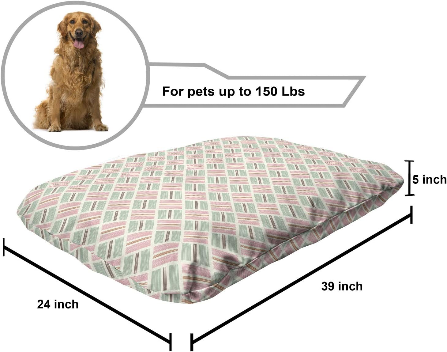 review Lunarable Colorful Pet Bed, Symmetrical Rhombus Shapes from Stripes in Scribble Style, Chew Resistant Pad for Dogs and Cats Cushion with Removable Cover, 24