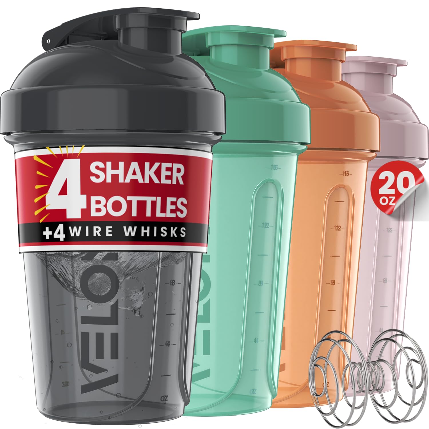 VELOMIX 4 Pack 20oz Protein Shaker Bottle for Protein Mixes, Berry Blend — Amazon image 9