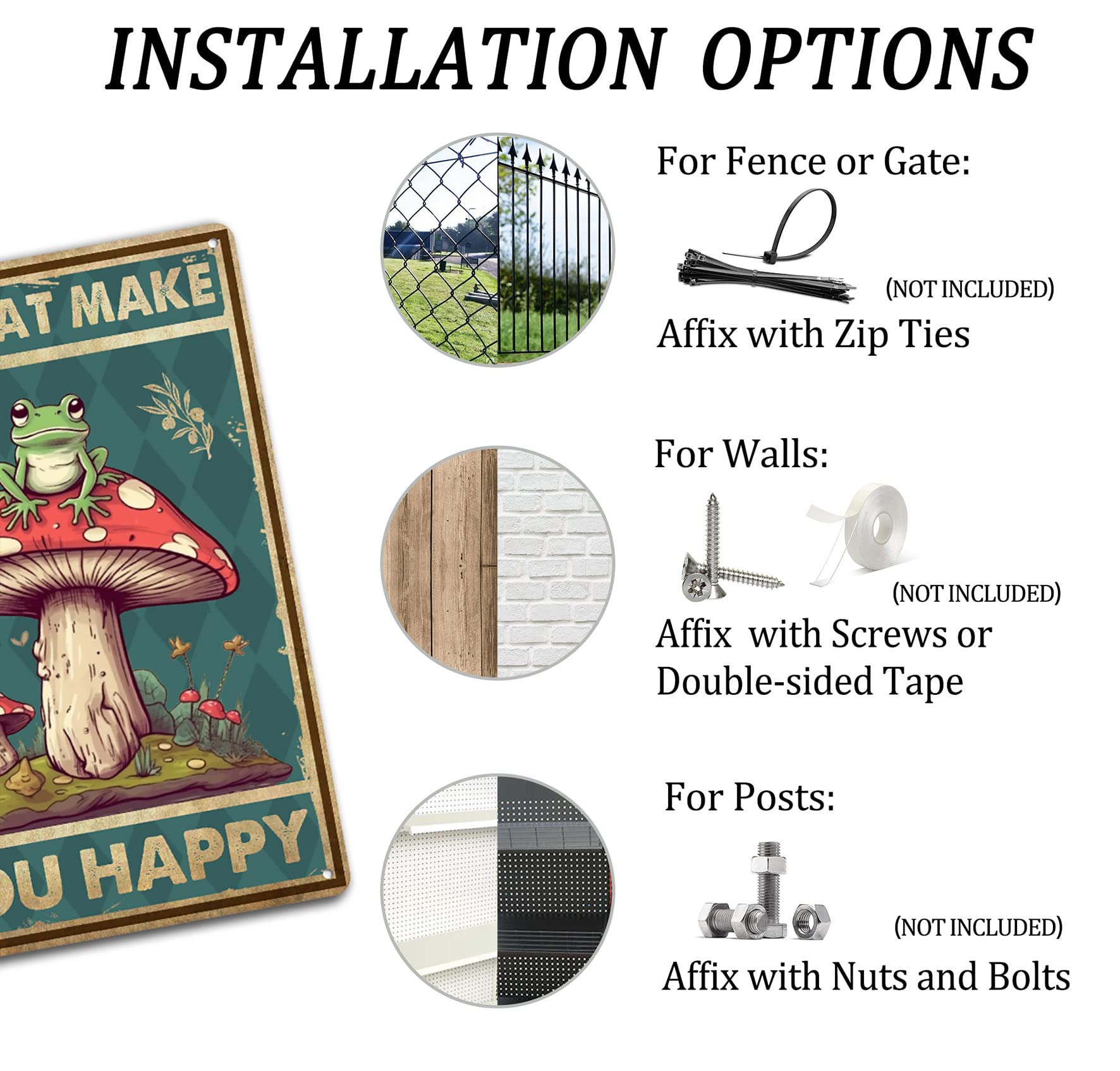 Targa In Metallo Vintage EMOHAT 20x30 Cm Con Fungo E Rana - Do What Makes You Happy - Decorazione Parete Retrò - 2