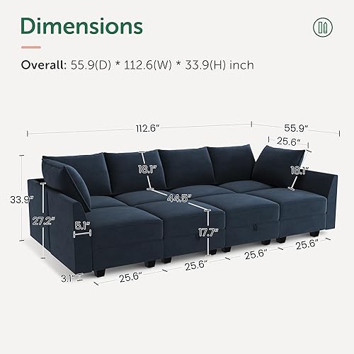 Miniatura 2 de HONBAY Sofá cama modular modular de terciopelo seccional con asientos de almacenamiento, seccional de gran tamaño para sala de estar, azul oscuro