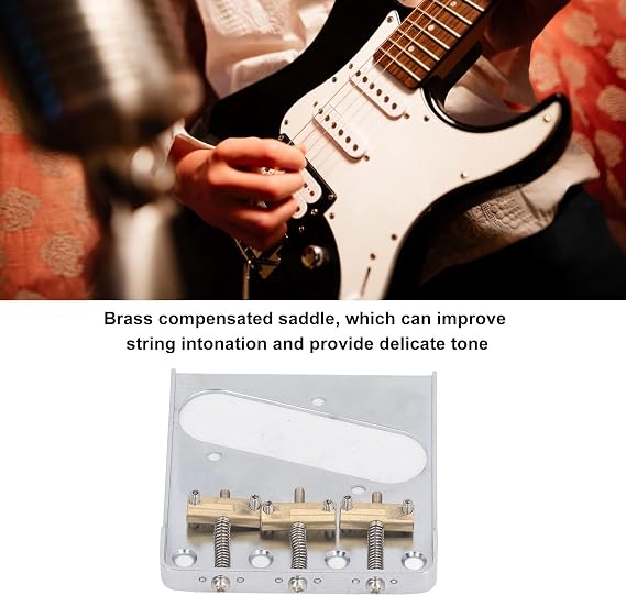 Telecaster Guitar Bridge | 3 Brass Saddles for Vintage Tele Style | Improved Intonation & Tone | Body/Top Load Stringing | Includes Screws & Wrench