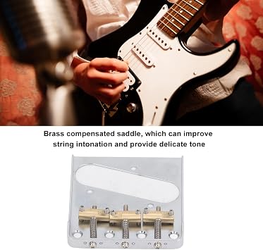 Telecaster Guitar Bridge | 3 Brass Saddles for Vintage Tele Style | Improved Intonation & Tone | Body/Top Load Stringing | Includes Screws & Wrench