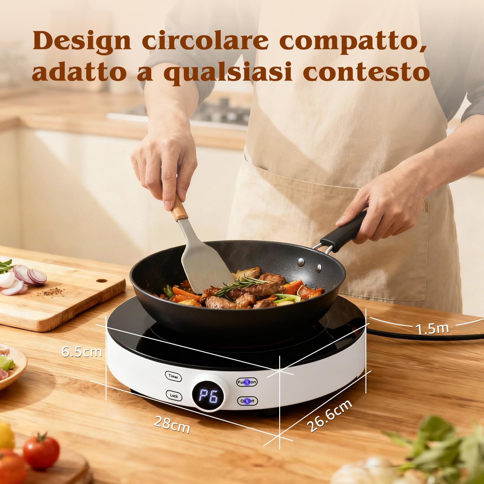 Aigostar Piastra ad induzione, 2100 W, fornello a induzione in vetroceramica, 9 Livelli di Potenza, Display Digitale a LED, controllo touch sensor e blocco di sicurezza, spegnimento automatico, Timer