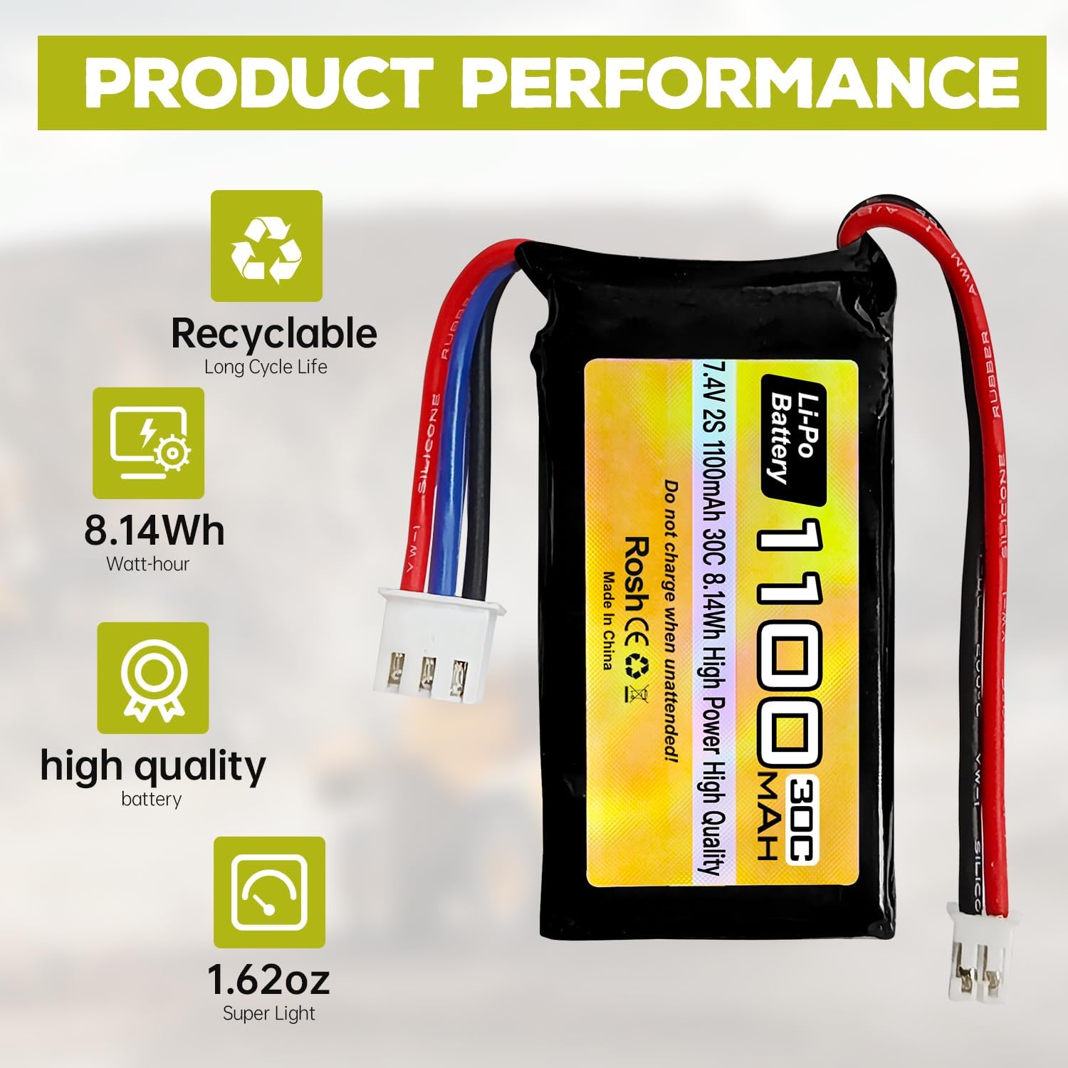 sea jump 2PCS 7.4V Lipo Battery 2S 30C 1100mAh PH2.0 Plug Rechargeable Battery for SCX24 Toy Car,Compatible with Most 1/10,1/16,1/18,1/24 Ratios RC Cars Trucks,with USB Charging Cable
