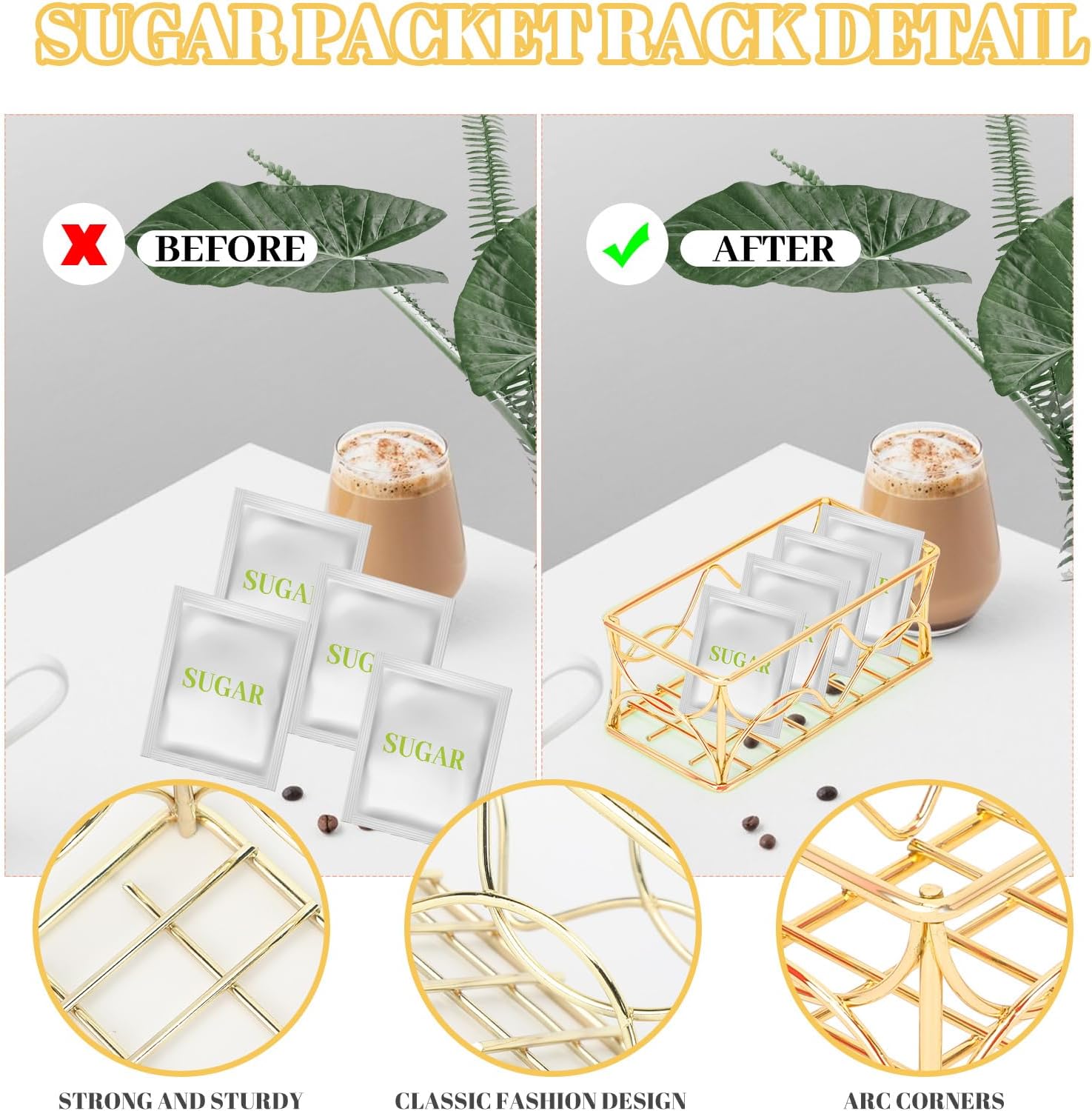 DLUGOPIS 2 Pcs Gold Sugar Packet Holder Metal Tea Bag Organizer Sugar Caddy Coffee Creamer Tea Bag Caddy for Coffee Bar Kitchen Home 4.5*2.2*1.8 Inch
