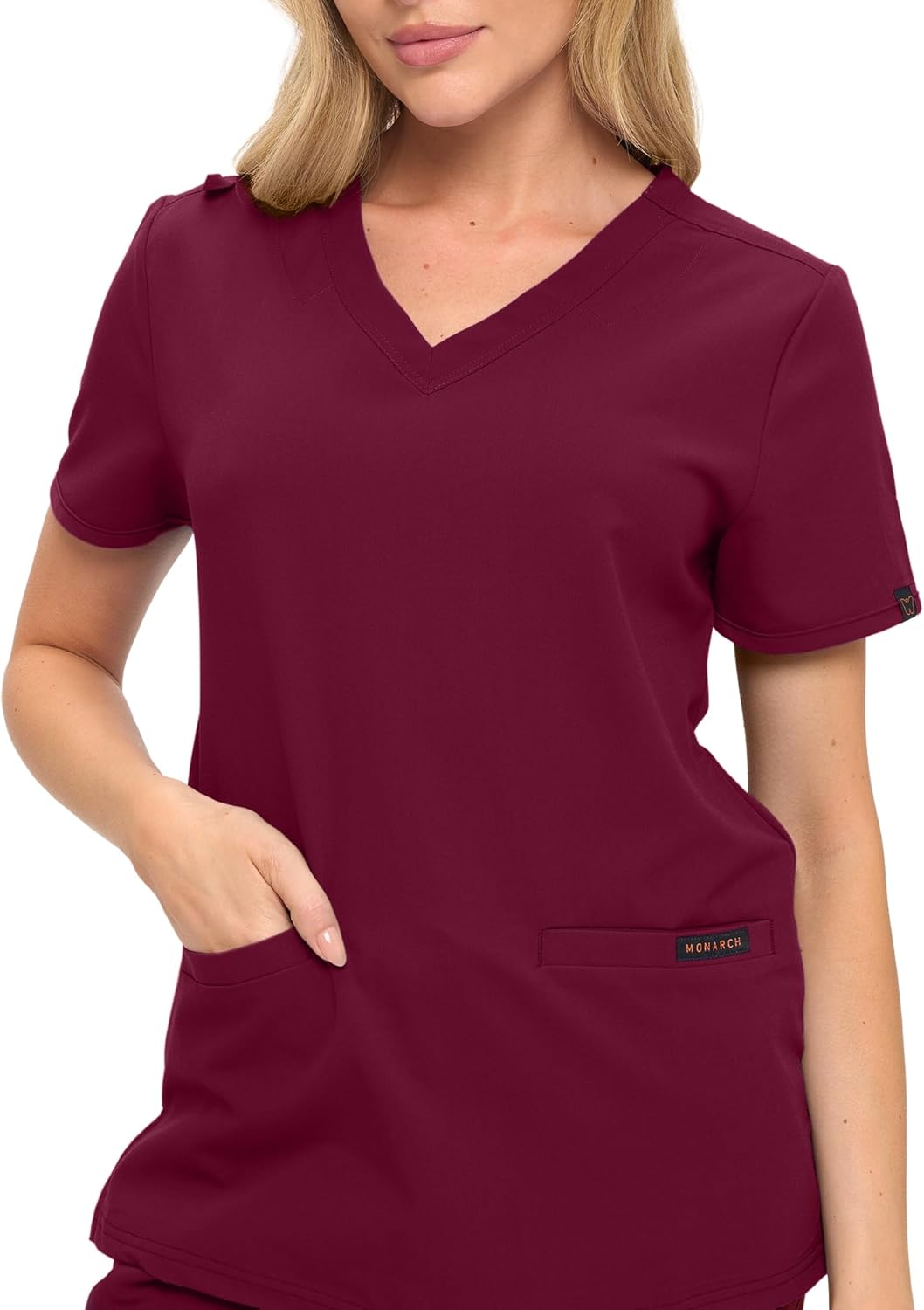 Monarch Uniforms Women’s Scrub Top – Comfortable Stretch V-Neck Medical Shirt with Pockets