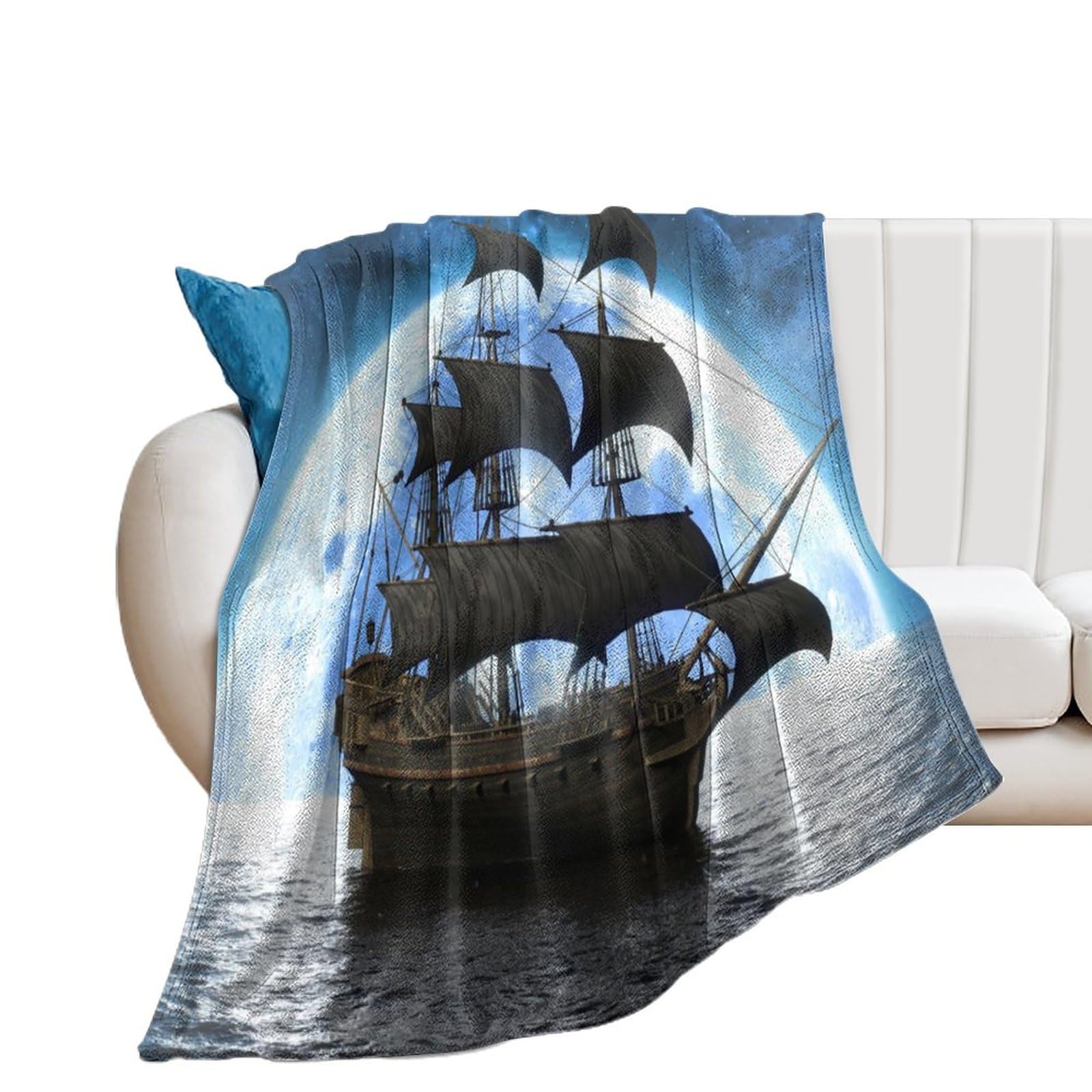 NIBABA Pirate Sailboat Viking Ship Sea Blanket Fuzzy Throws, Soft Blankets for Men Women Boys Girls, Cozy Plush Comfy Microfiber Throw Blanket for Couch Sofa Bed 30x40inches (75x100cm)