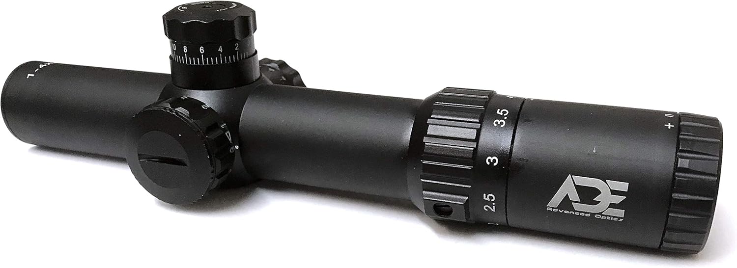 Ade Advanced Optics Second Focal Plane 1-4x24 Riflescope with Illuminated Mil Dot Reticle