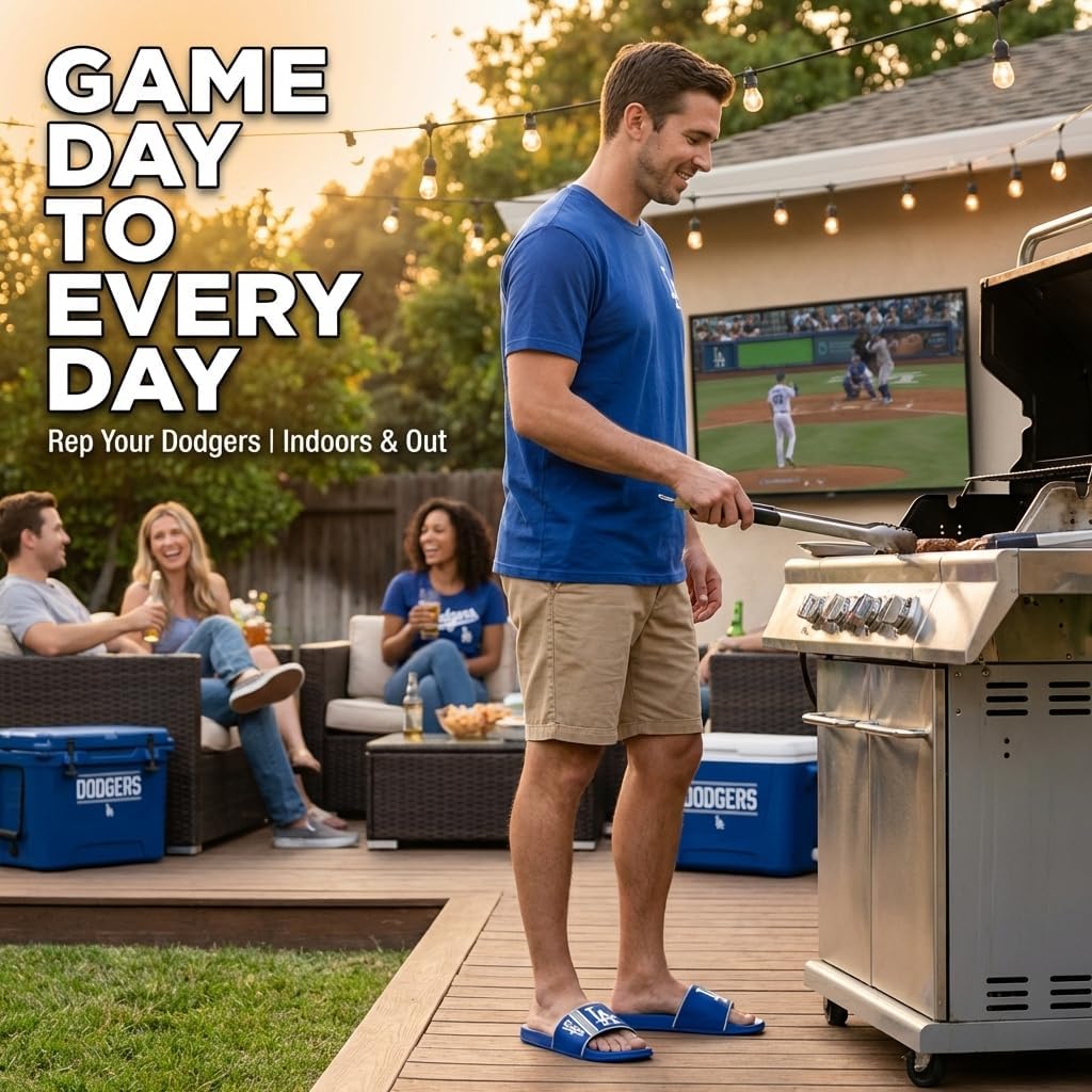 FOCO Los Angeles Dodgers Slides for Men MLB Molded EVA Foam Sandals | Water Resistant, Officially Licensed