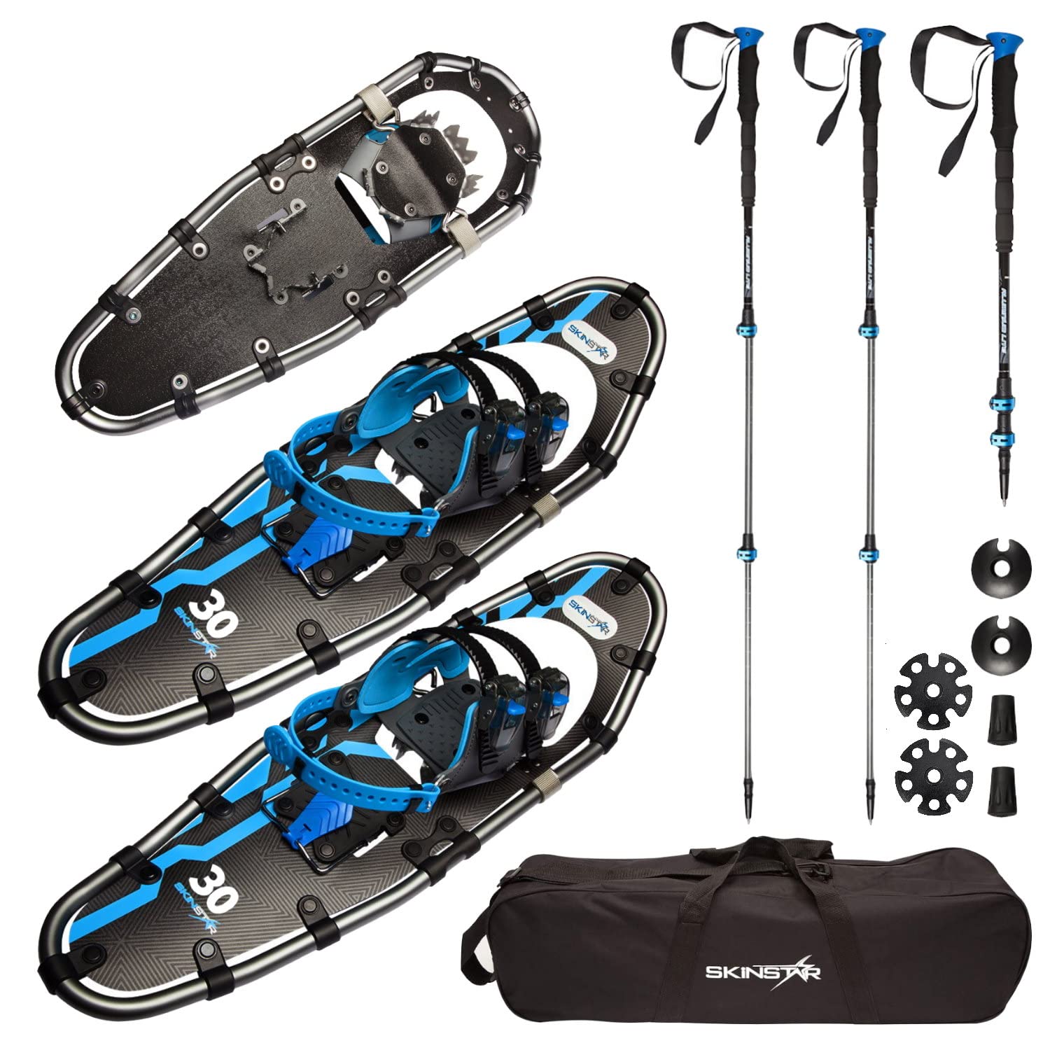 SkinStar Racchette da neve 30" Set telaio in alluminio con racchette da neve, bastone fino a 130 kg