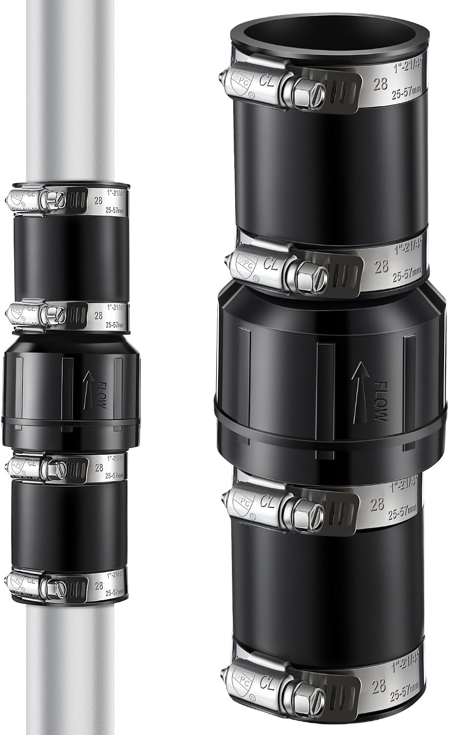 Threlaco 2 Pack Sump Pump Check Valve Fit 1-1/2 inch and 1-1/4 inch Pipe, Check Valve with 4 Pcs Stainless Steel Hose Clamps for Sump Pump Life Expectancy Increase