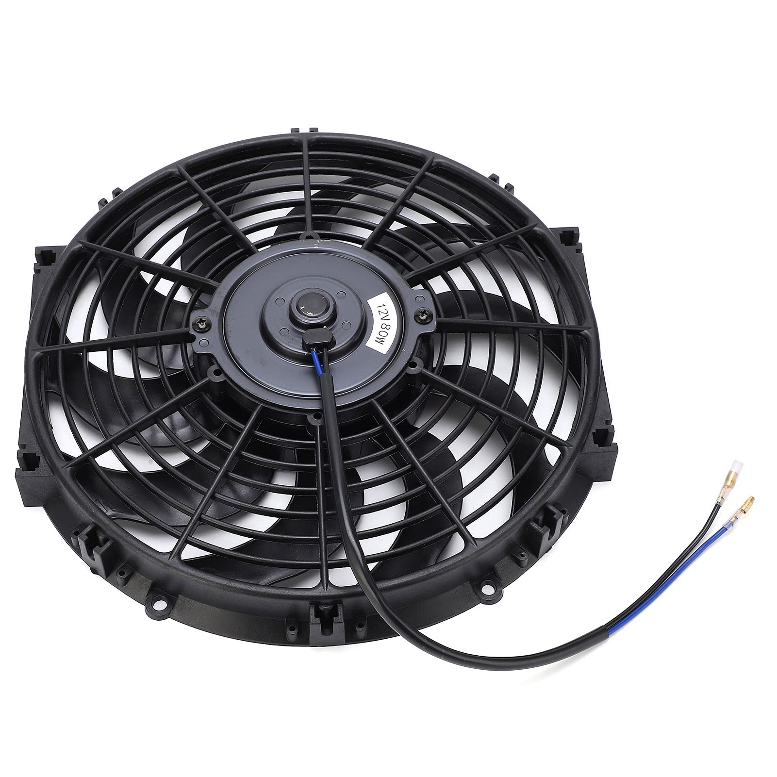 Akozon Universeller elektrischer Kühlerlüfter, 12" Auto Slim Push Pull Elektromotor Lüfter Elektrischer Kühler Slim Fan mit Montagesatz S Blade Reversible 12V 80W
