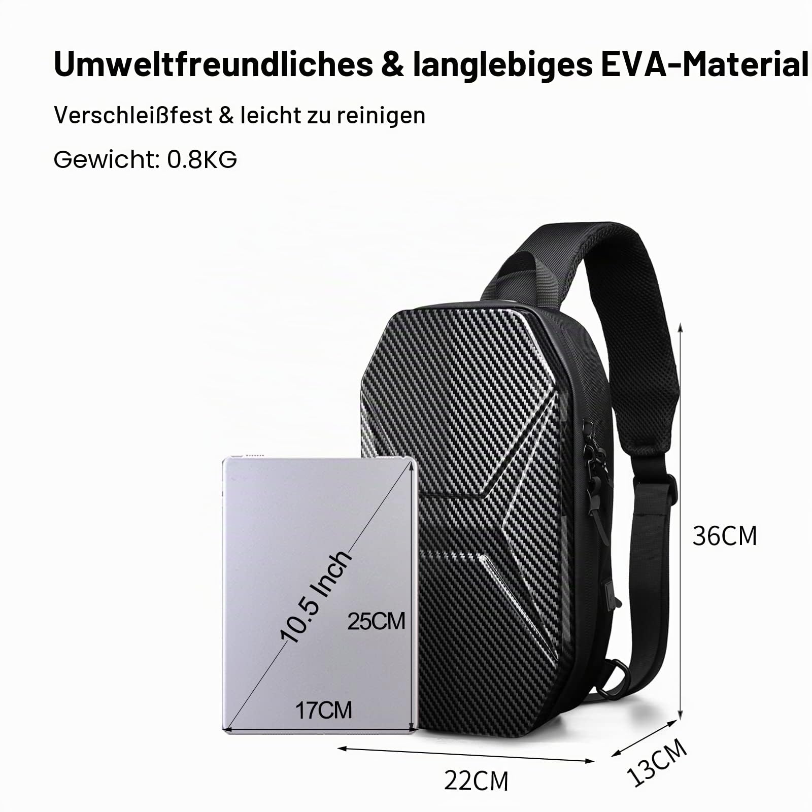 FANDARE Brusttasche Sling Bag Umhängetasche mit USB-Ladeanschluss Herren Schultertasche Grosse Kapazität Crossbody Bag für Outdoor Sport Wandern Radfahren Reisen Wasserdichtes Eva