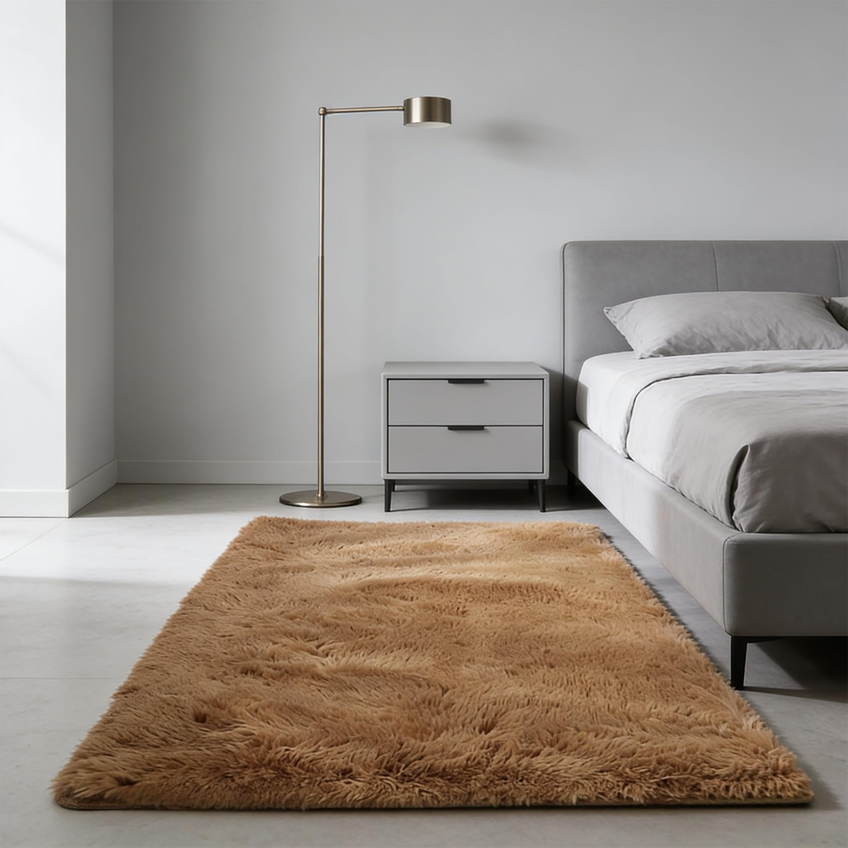 Tapis de chambre doux marron 128x100 cm antidérapant pour bureau et cuisine