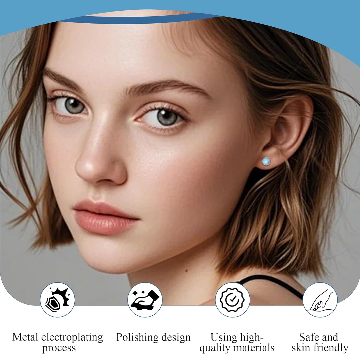 Titanium Turquoise Earrings for Women Stud Earrings Flat Back Ladies Earstuds Hypoallergenic Cartilage Nickel Free Natural Stone Earring 4MM/5MM - Image 3