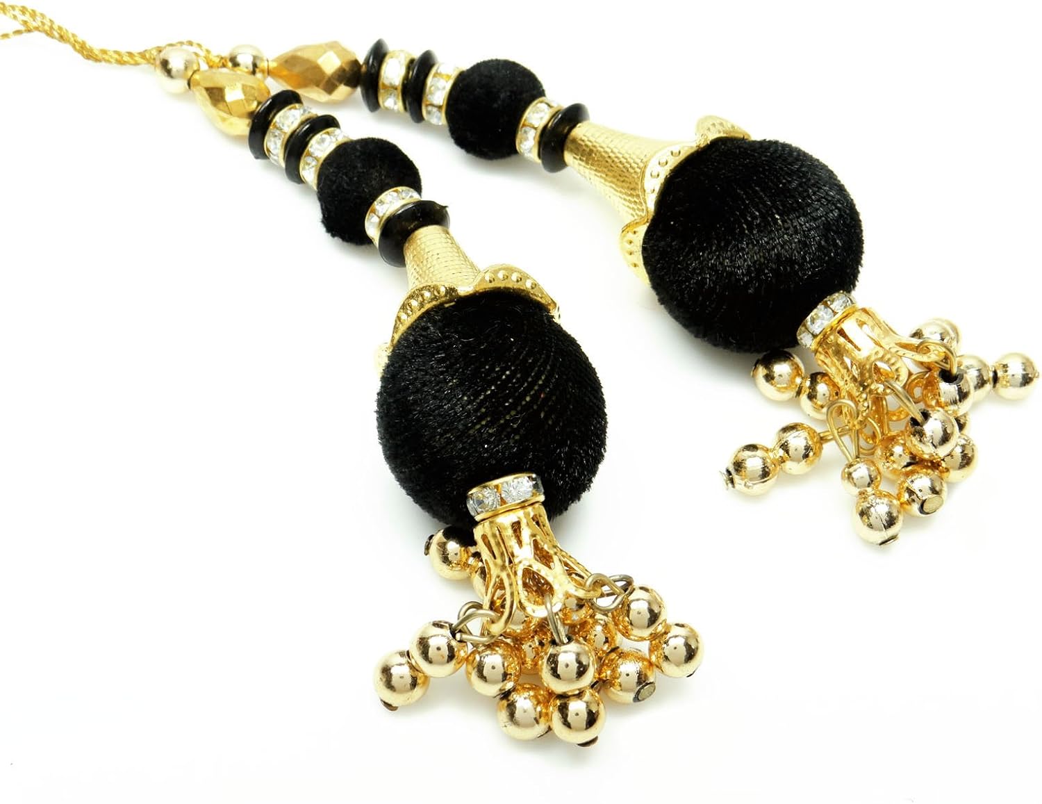 Knitwit Beaded Blouse Latkans Black Gold Indian Decorative Accessory Craft Sewing 1 Pair
