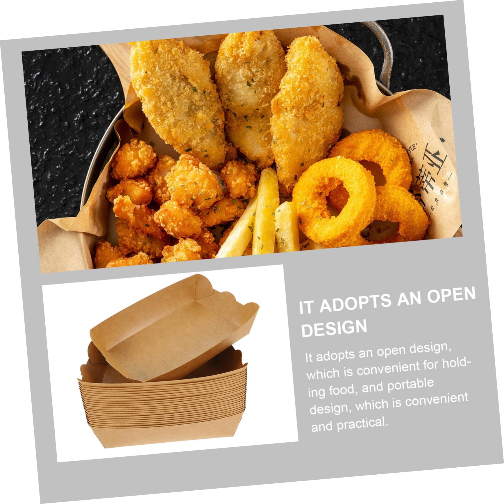 100 pezzi Scatole Takeout in Carta Kraft Contenitori Usa e Getta Antigrasso per Snack Fritti Barchette Alimentari Piccole per Patatine Hot Dog e Finger Food per Bar Feste e Picnic