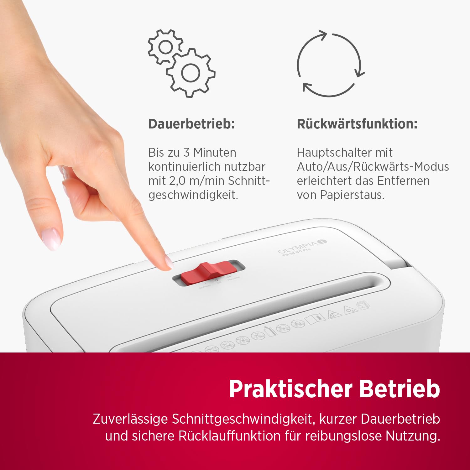 OLYMPIA PS 54 CC Pro Aktenvernichter | Papierschredder mit Partikelschnitt 4×38 mm | Schredder Aktenvernichter für Home Office | Shredder Papier 8-Blatt | Mit universal Aufsatz | Paper Shredder