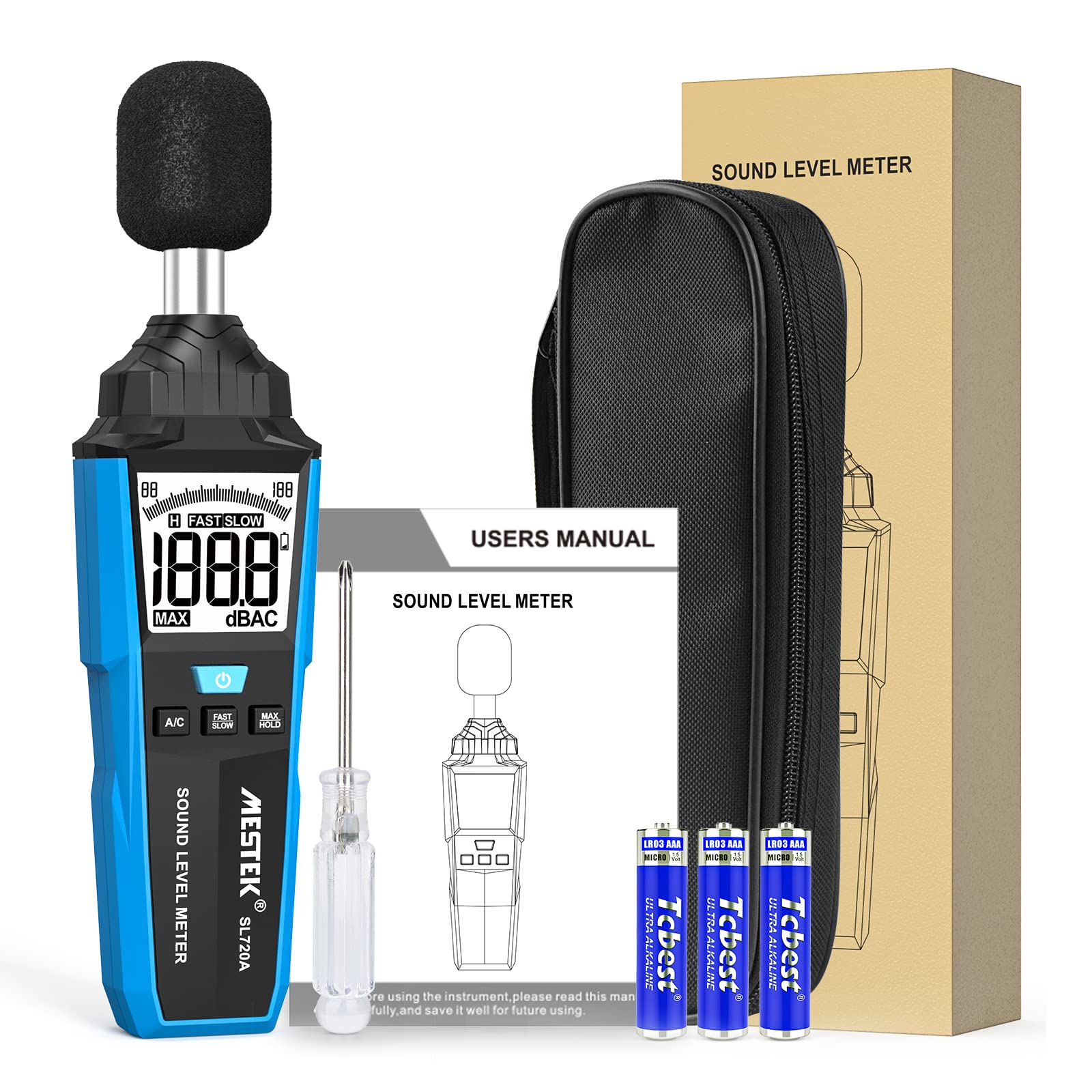 Sonometro, MESTEK Medidor Decibelios Portátil, de 30 dB a 130 dB, Pantalla LCD A/C Ponderado, se Puede Utilizar en Hogares, Fábricas y Carreteras