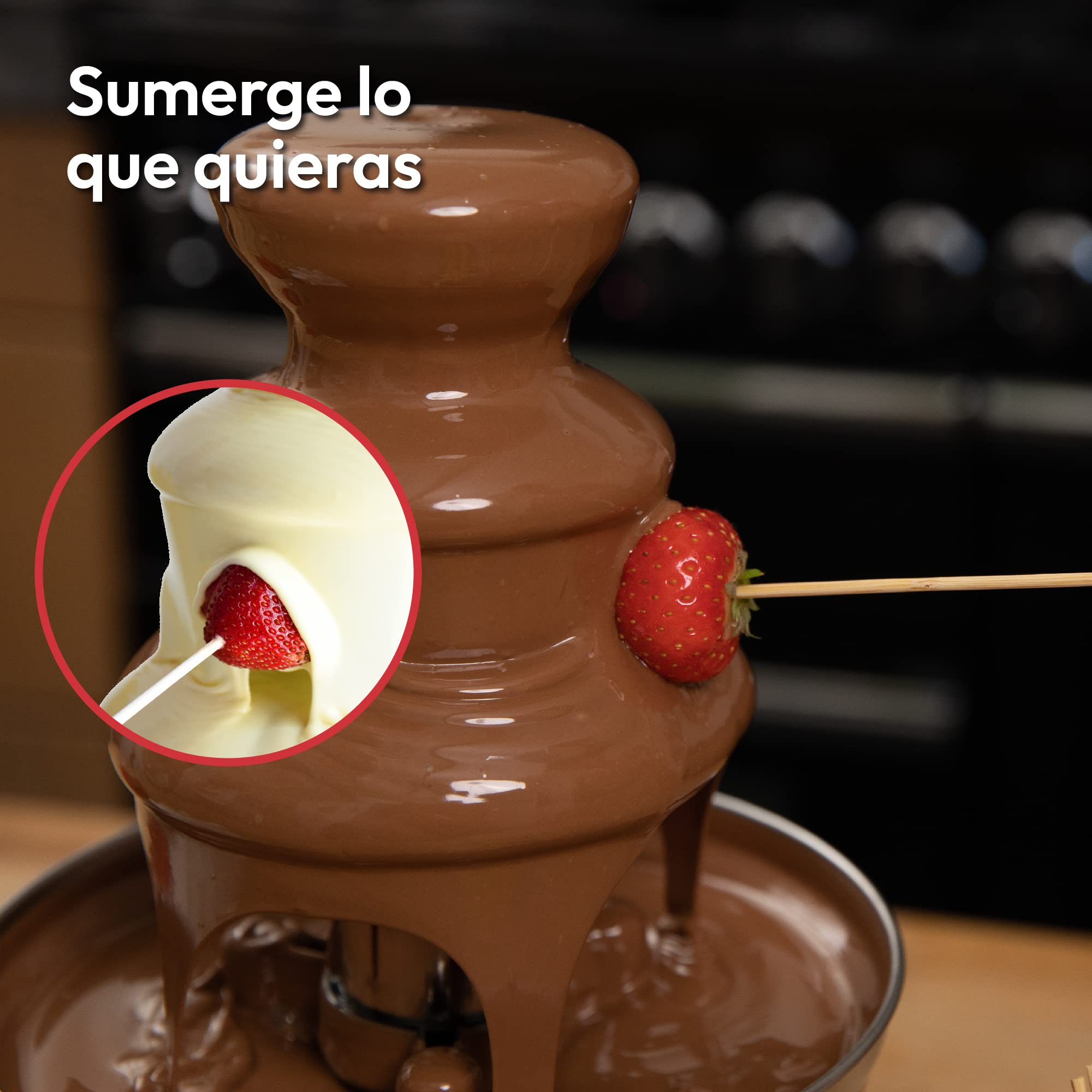 Fuente de chocolate Gadgy 3 niveles - Fuente de chocolate de acero inoxidable - Fuente de chocolate aspecto retro - Fondue de chocolate 90 Watt - Fuente de chocolate Rojo