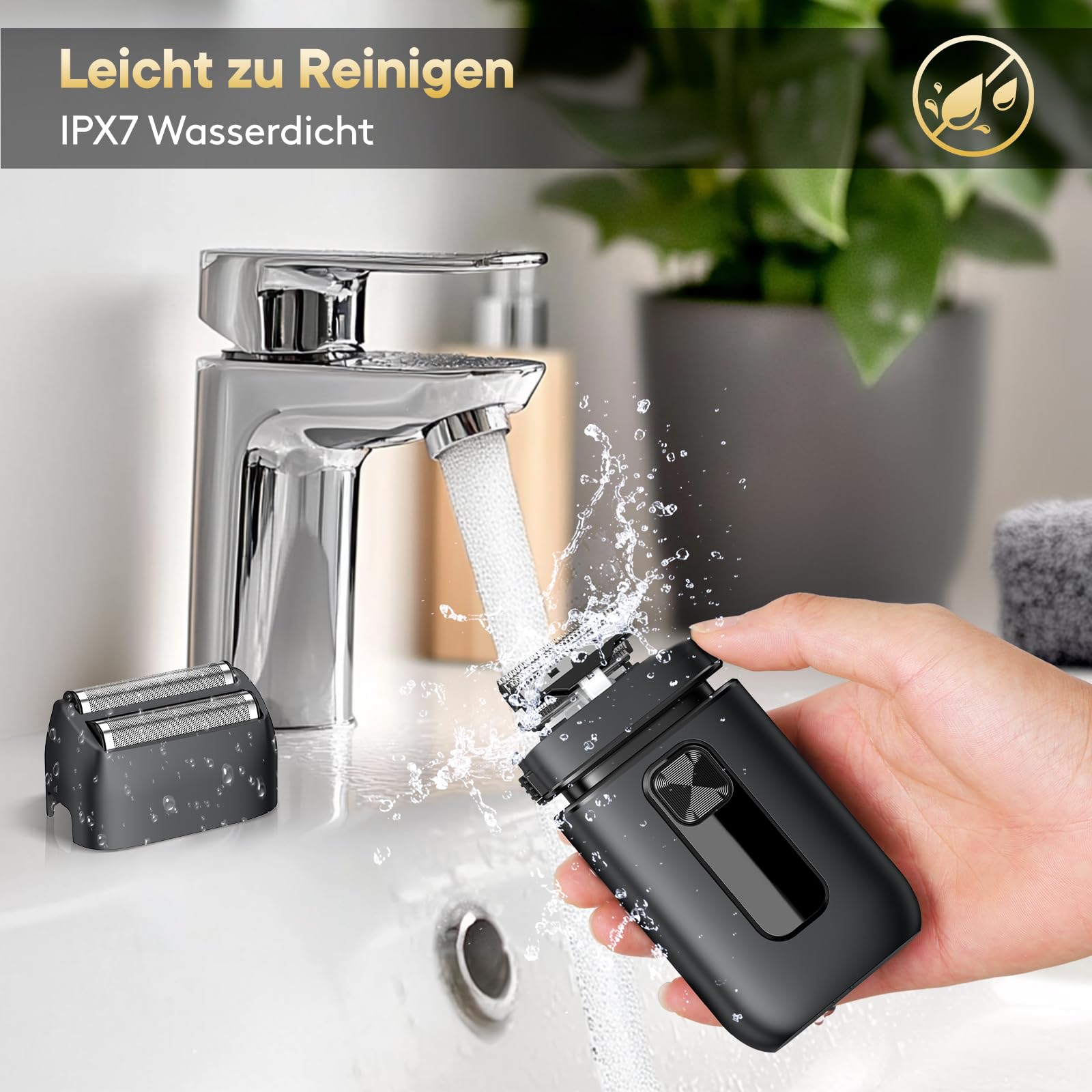 Brightup Elektrorasierer Herren, Kabelloser Wasserdichter Folienrasierer mit Ausklappbarer Langhaarschneider, 150 Min. Akku & USB-C Schnellladung, Nass-/Trockenrasur, Schwarz