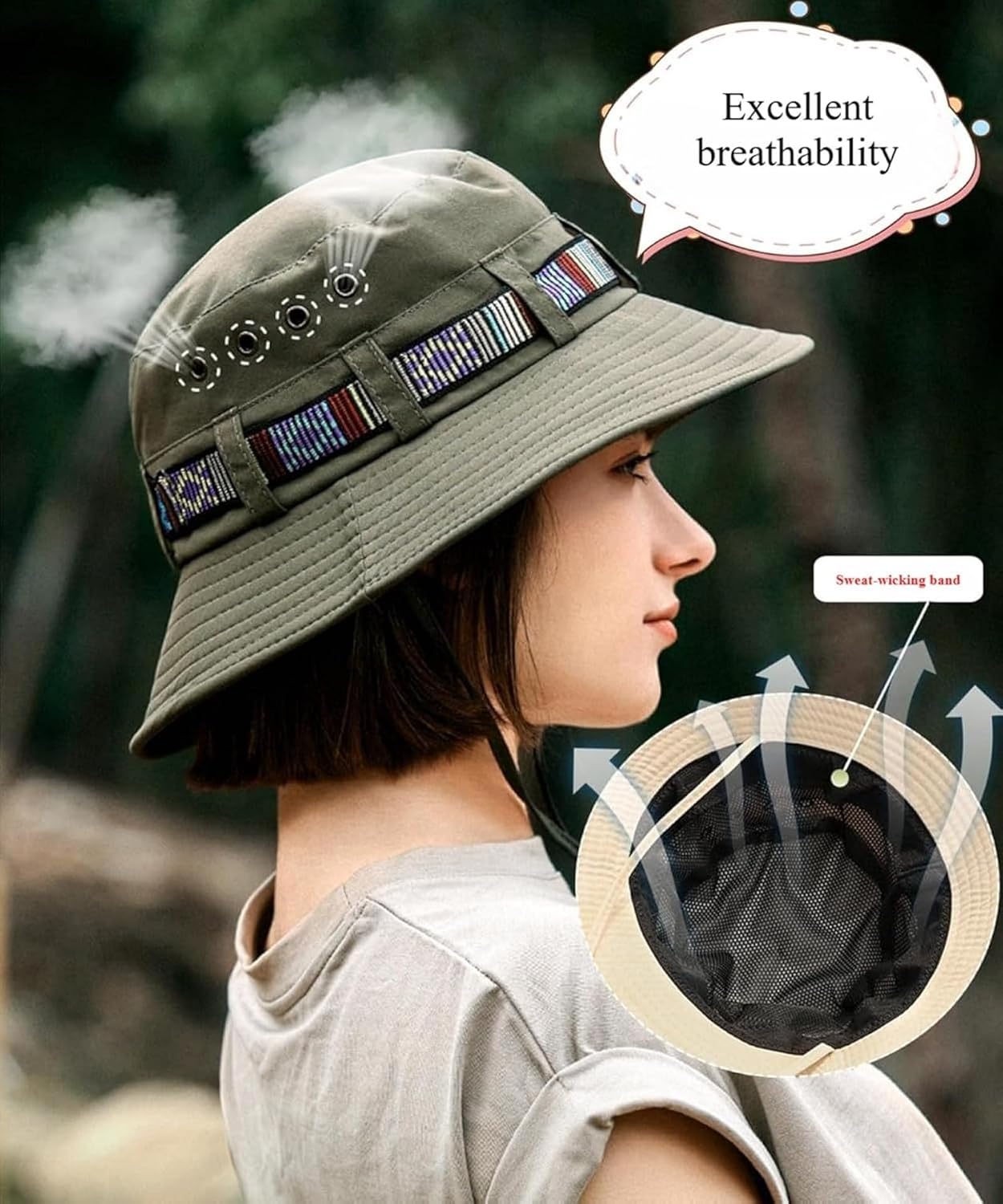 Bucket Hat with Bicycle Sun Hats Unisex Breathable Head Protection Bike Helmets for Adults Helmet Wide Brim