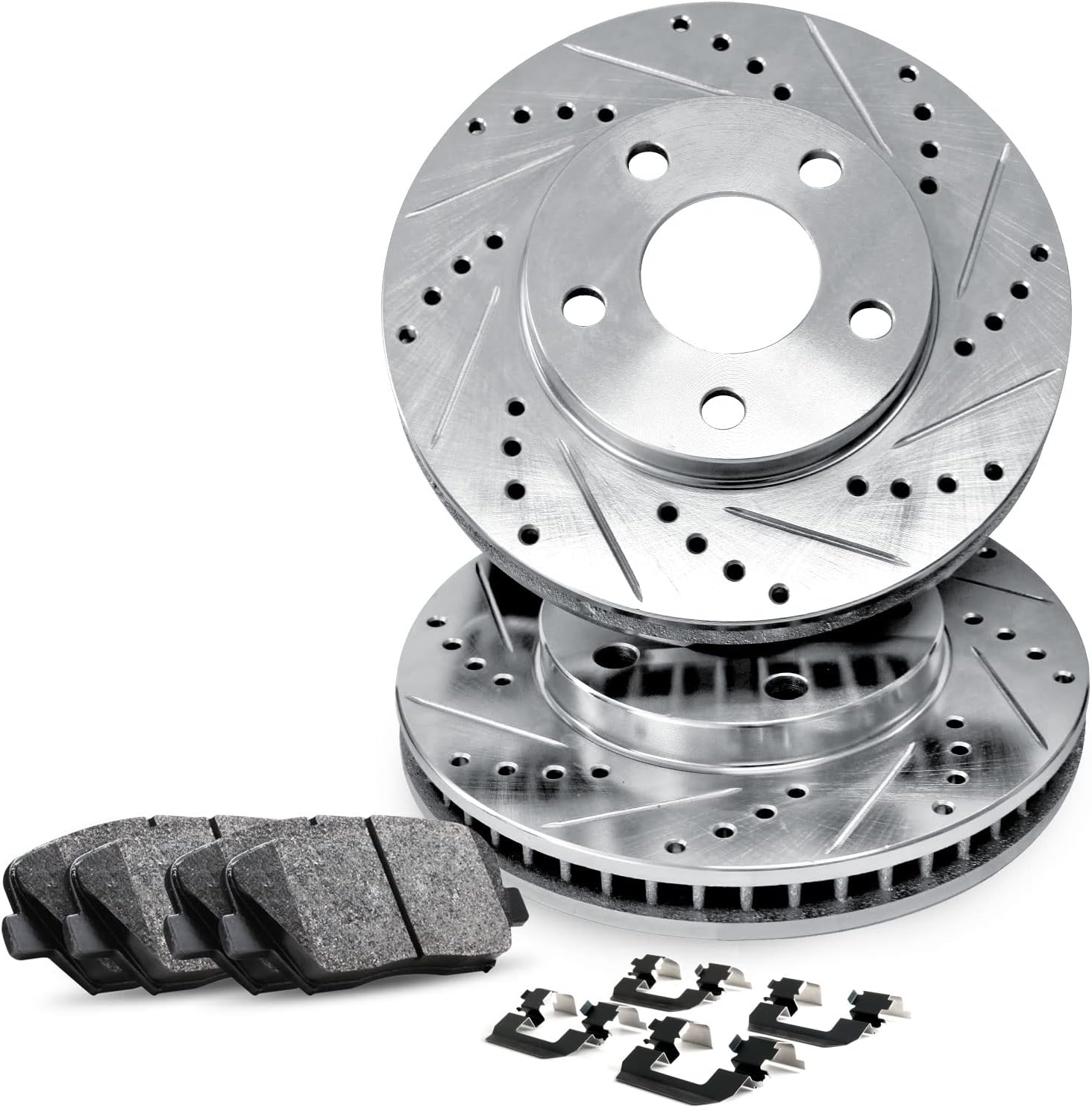 R1 Concepts Front Brake Kit For 2011-2014 Honda Odyssey| Drilled Slotted Brake Rotors| Ceramic Brake Pads and Rotors Kit| Hardware included