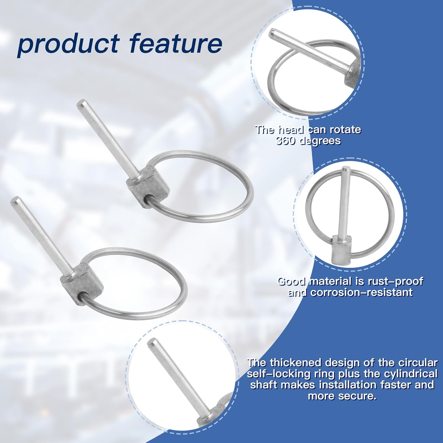 Linch Pins with Ring, 4Pcs 1/8" x 1-3/8"