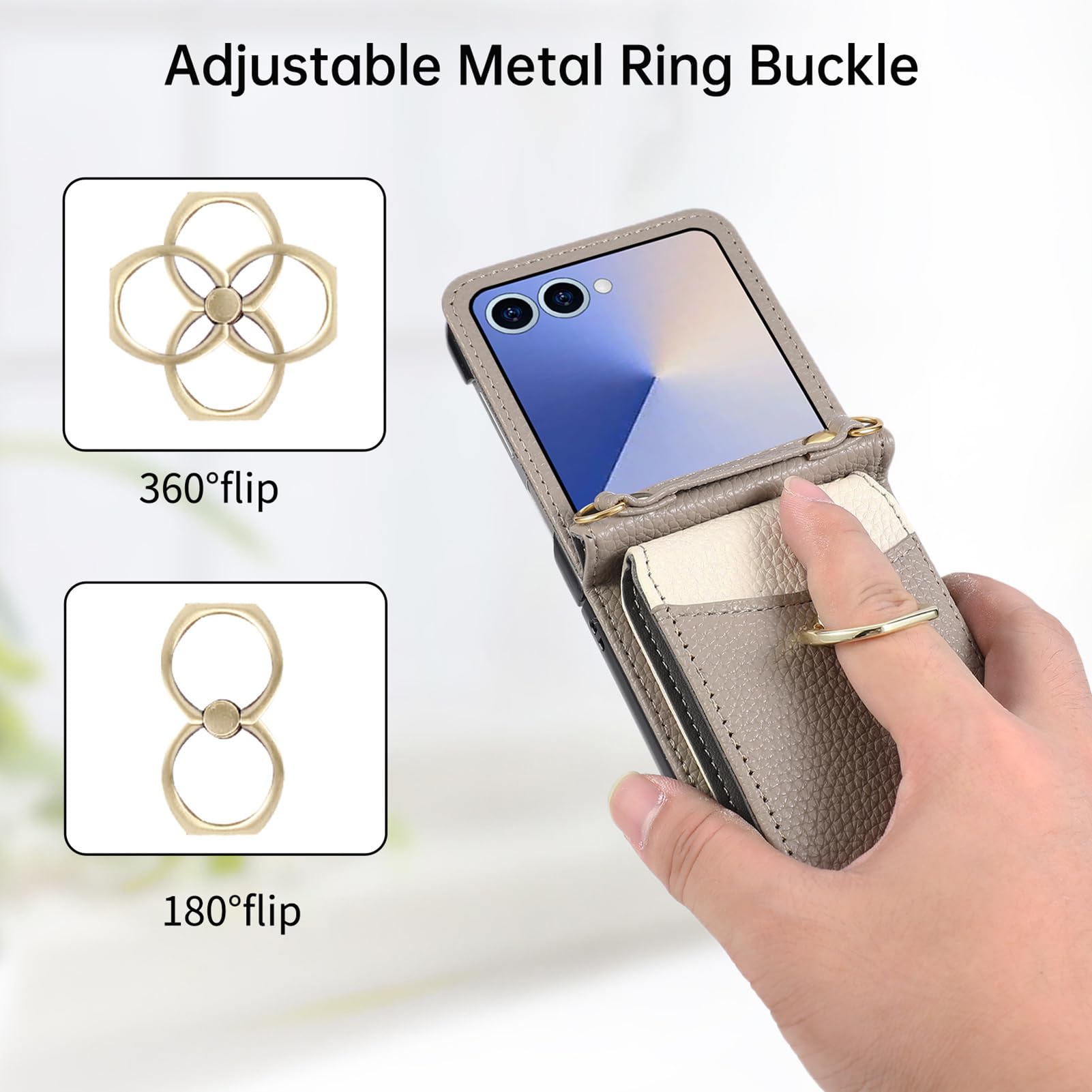 Pelle Cover per Samsung Galaxy Z Flip 8, Regolabile Tracolla Lunga
