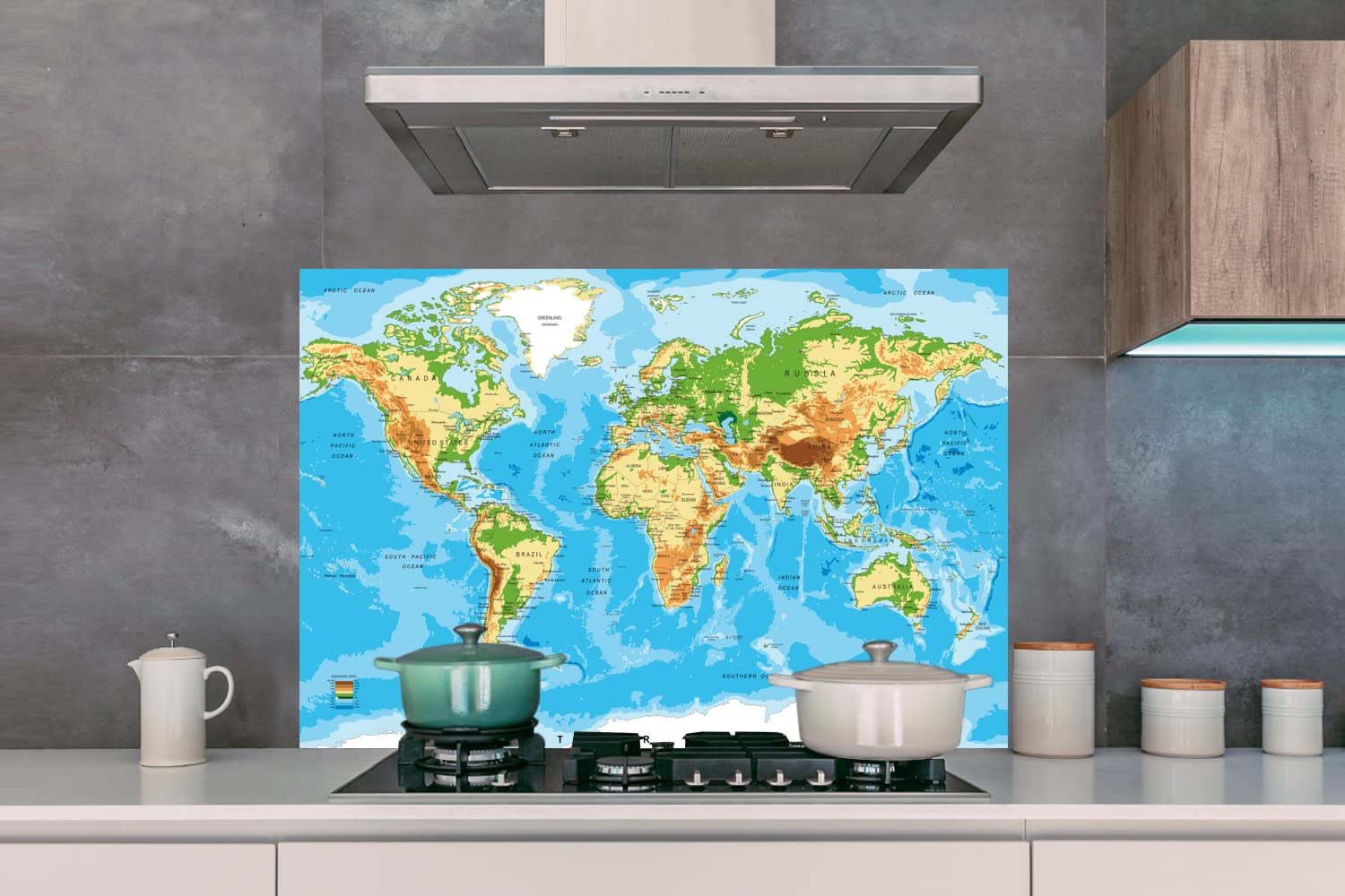 Spritzschutz Küche Küchenrückwand Alu Poster Bilder 120x80 cm Weltkarte - Atlas - Farben - Kinder - Jungen - Mädchen