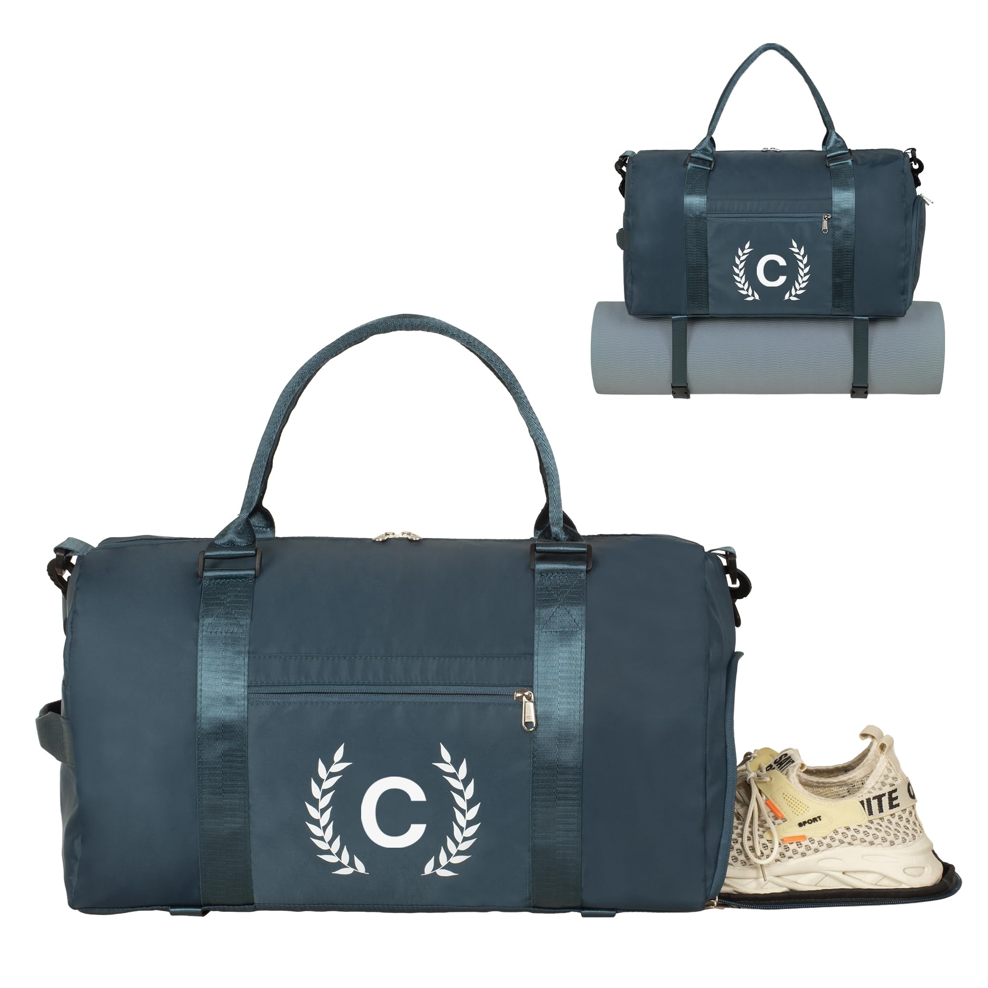 Bolsa de gimnasio para mujer, bolsa de lona personalizada con compartimento para zapatos, bolsa deportiva para yoga y baile, con bolsillo húmedo y correa para alfombrilla., azul, (Peacockblue), C