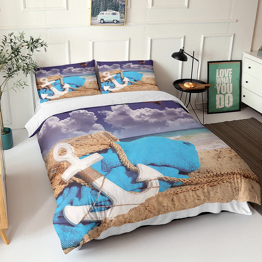 Set di Biancheria da Letto di Matrimoniale 3D Stile Oceano Stampa Digitale, Morbuy Set Copripiumino in Morbido Microfibra con Federa e Copripiumini a Cerniera (Spiaggia Sabbiosa,140x200cm